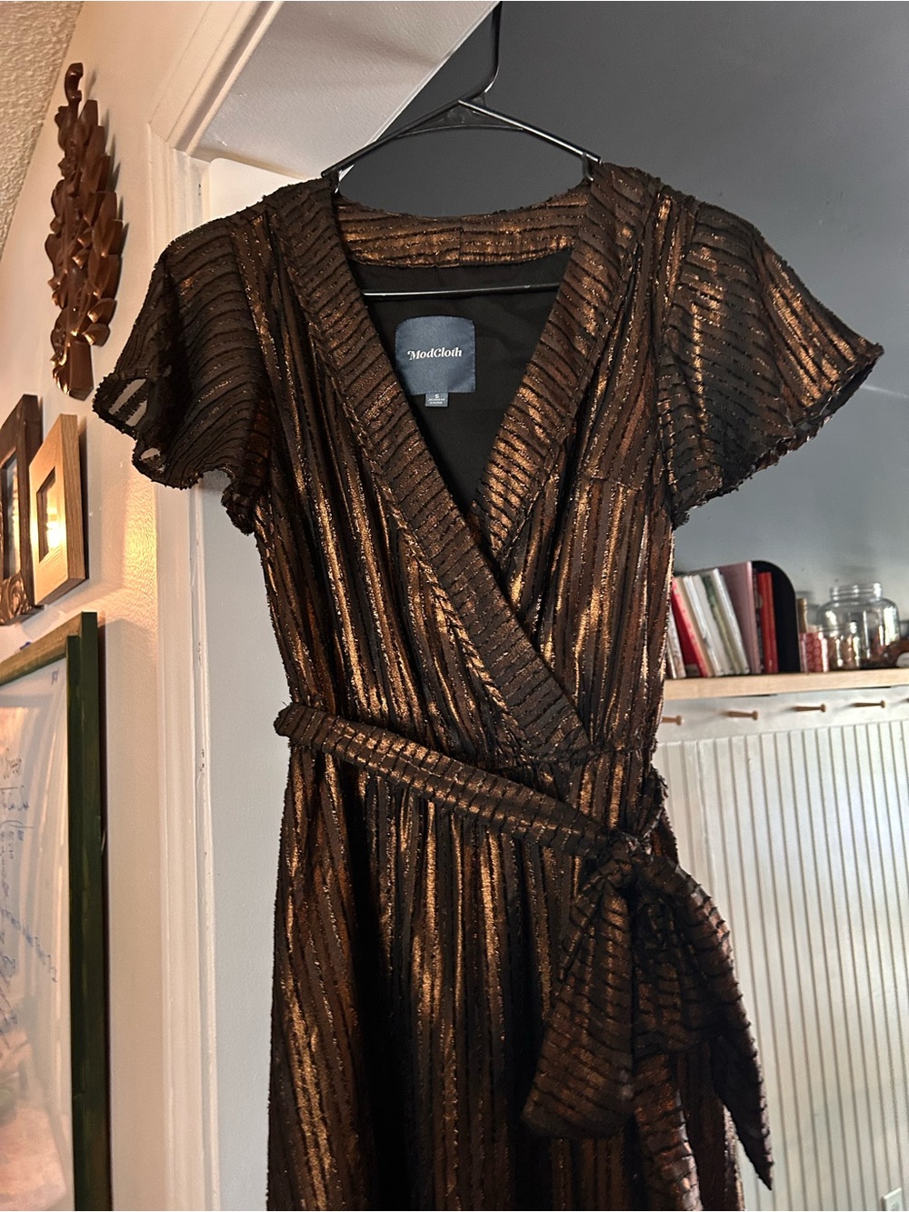ModCloth Bronze Metallic Wrap Dress